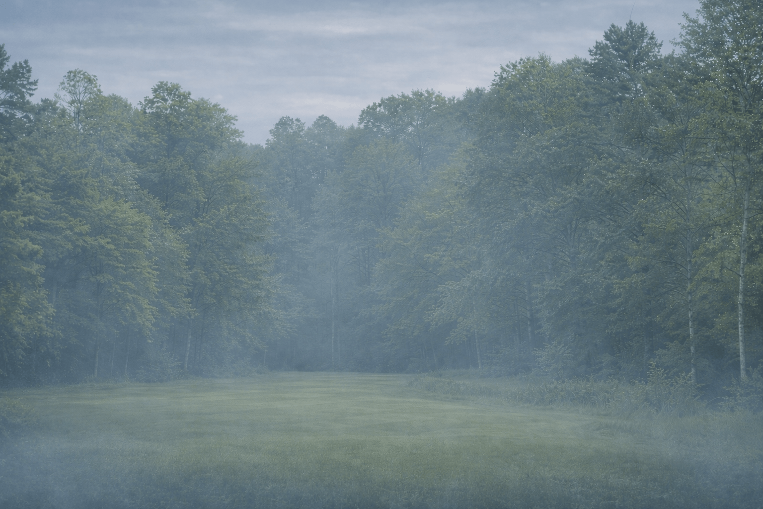Misty tree-lined golf landscape background